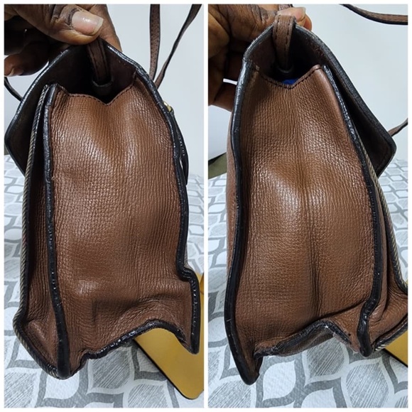 Authentic BURBERRYDerby Calfskin House Check Small Macken Crossbody Bag Beige/Br - Picture 10 of 16